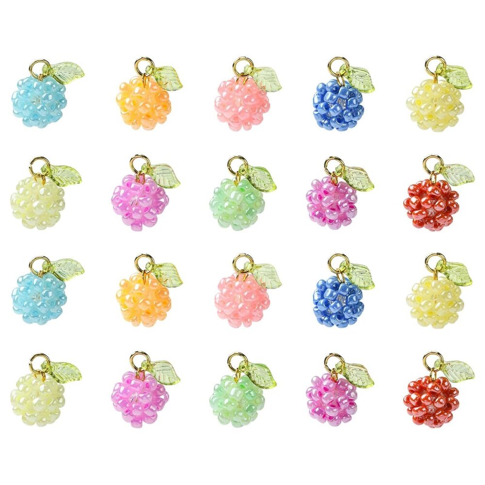 5148 20 pcs Mixed Colors Berries Glass Seed Bead Charms with Jump Rings